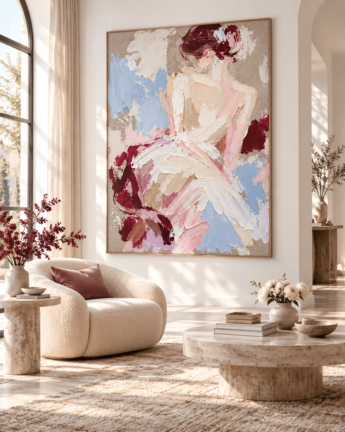 Abstract Ballet Dancer Oil Painting Hand-Painted Canvas Art With Pink And Blue Tones