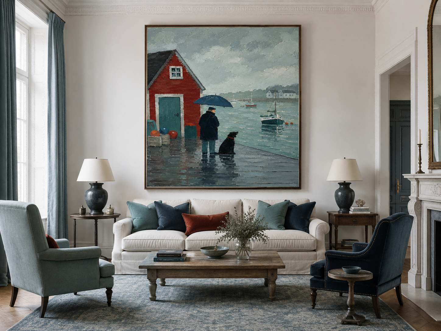 Textured Impressionist Seascape With Red Cabin And Boat Original Canvas