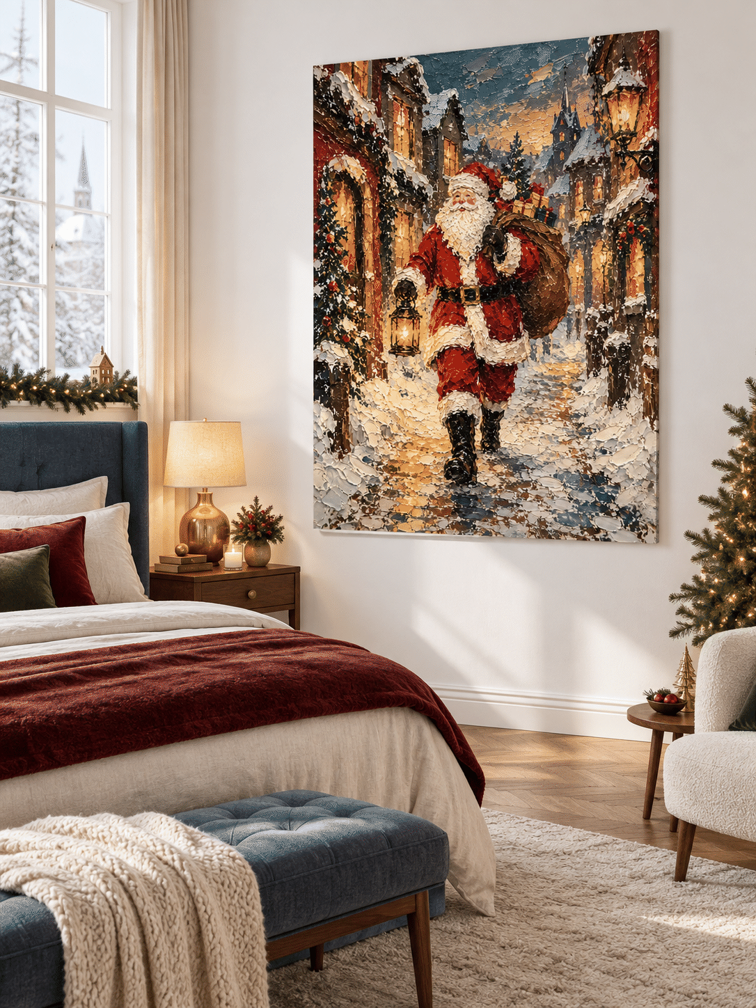 Textured Impressionist Christmas Painting With Nostalgic Holiday Vibe