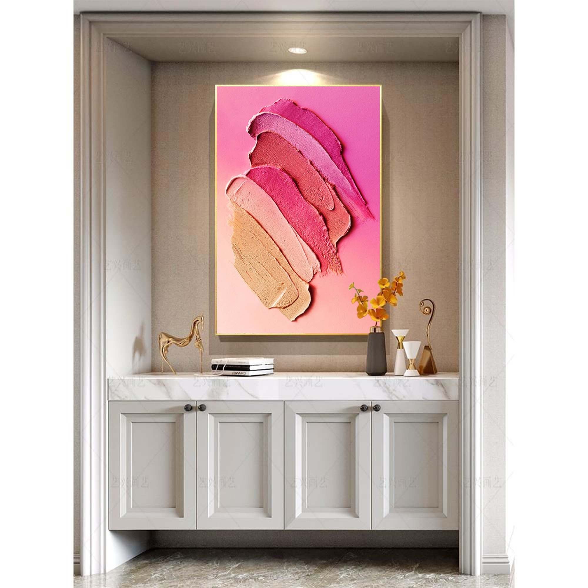 Pink Minimalist Wall Art Canvas With Frame Oil Painting Large Texture Abstract Oil Painting Home Decor