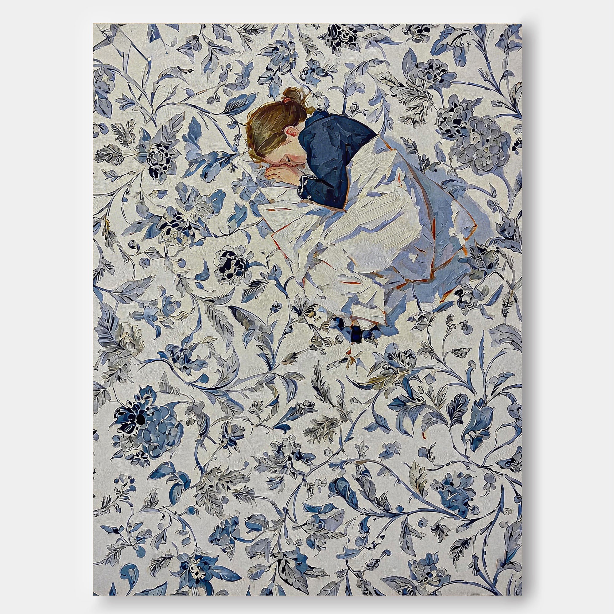 Vintage Illustrative Art With Delicate Texture And Blue White Tones