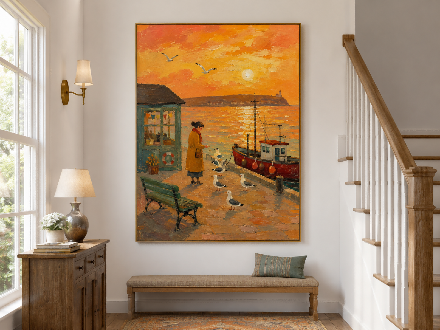 Impressionist Style Seascape Painting With Expressive Orange Tones