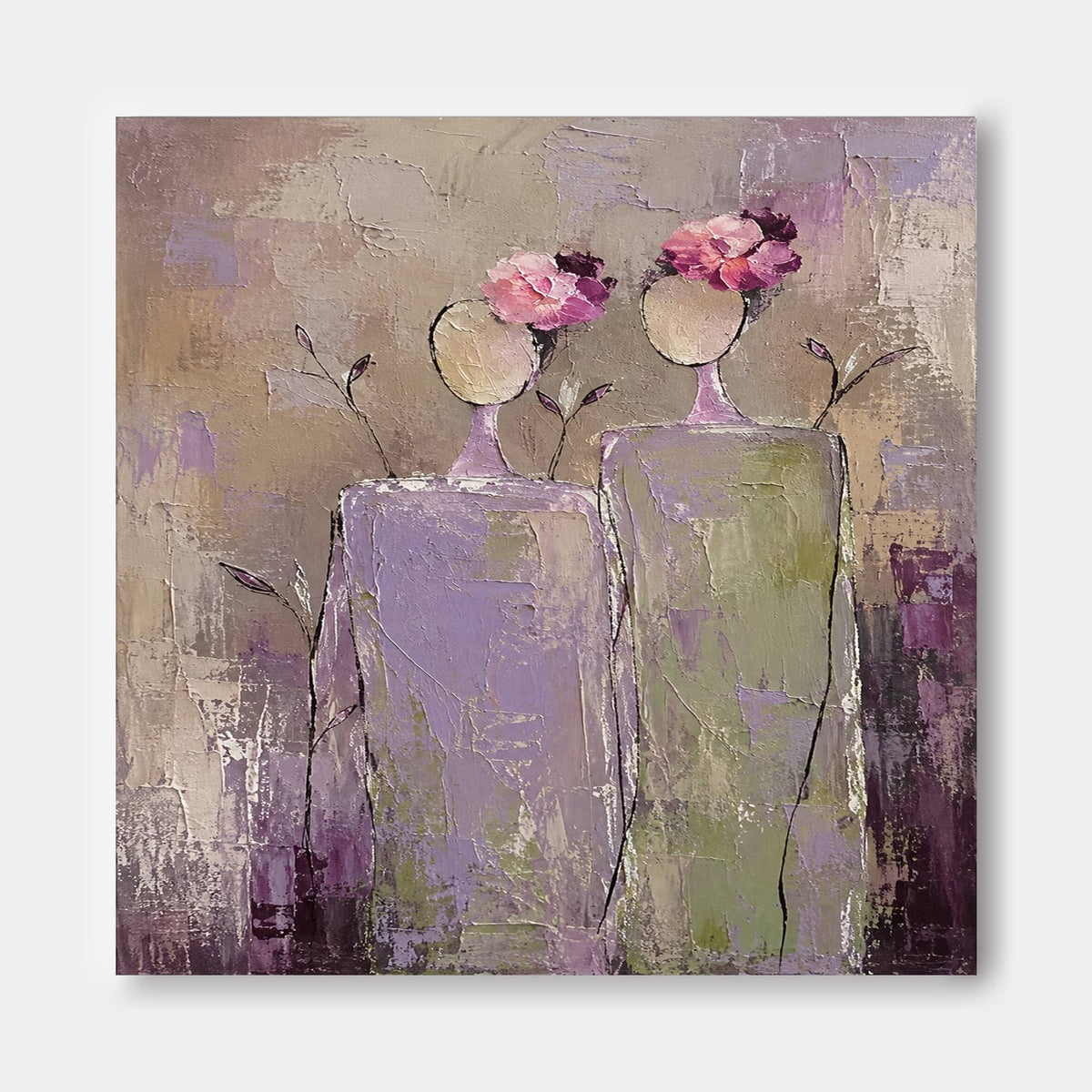 Modern Impasto Abstract Art Handmade Canvas With Floral Motifs