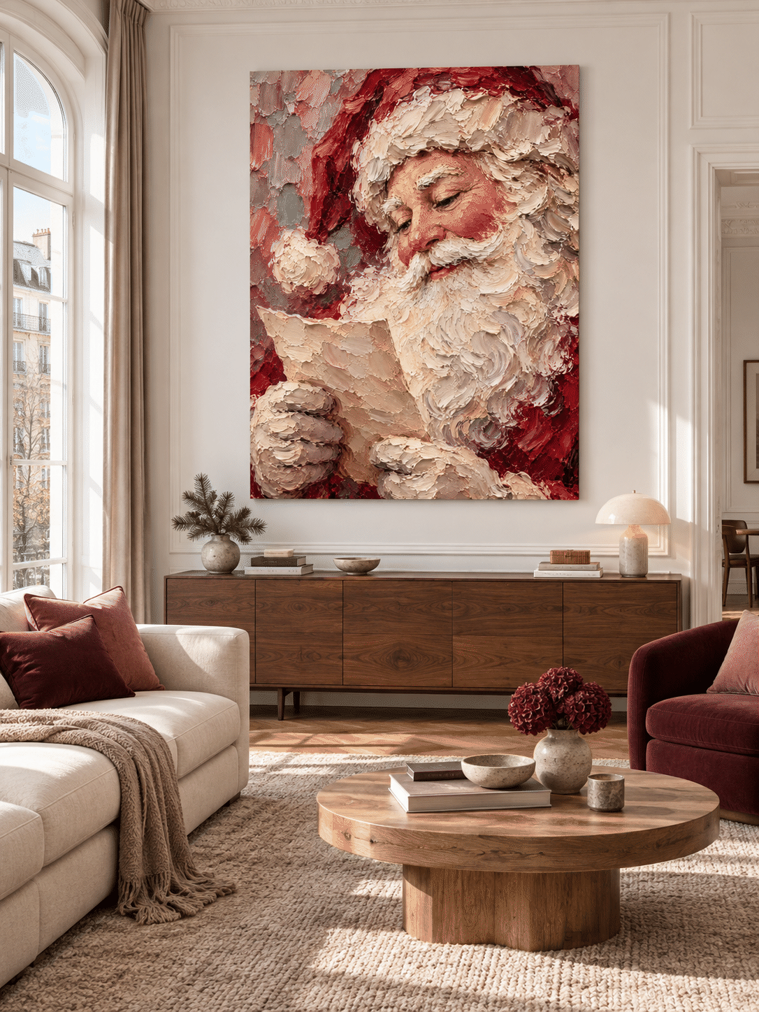 Vintage Textured Santa Art Modern Handmade Holiday Wall Piece Original