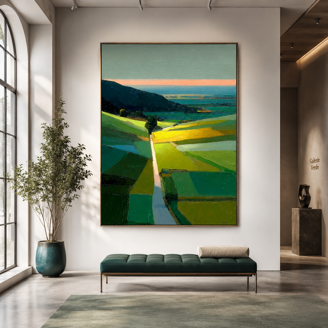 Modern Minimalist Landscape Painting Green Hills Abstract Art For Living Room