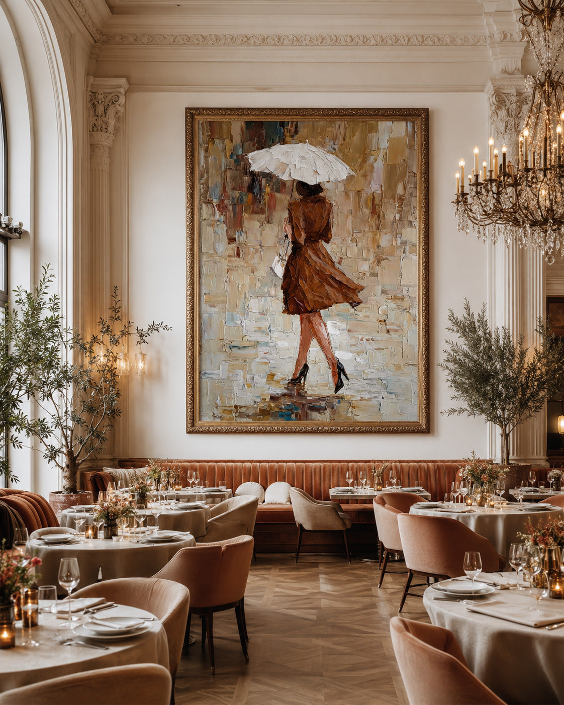 Modern Figurative Art Elegant Lady With Umbrella Oil Painting For Bedroom Wall Decor