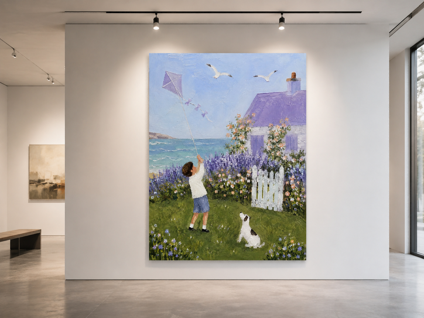 Impressionist Seaside Scene With Lavender House And Ocean View Canvas