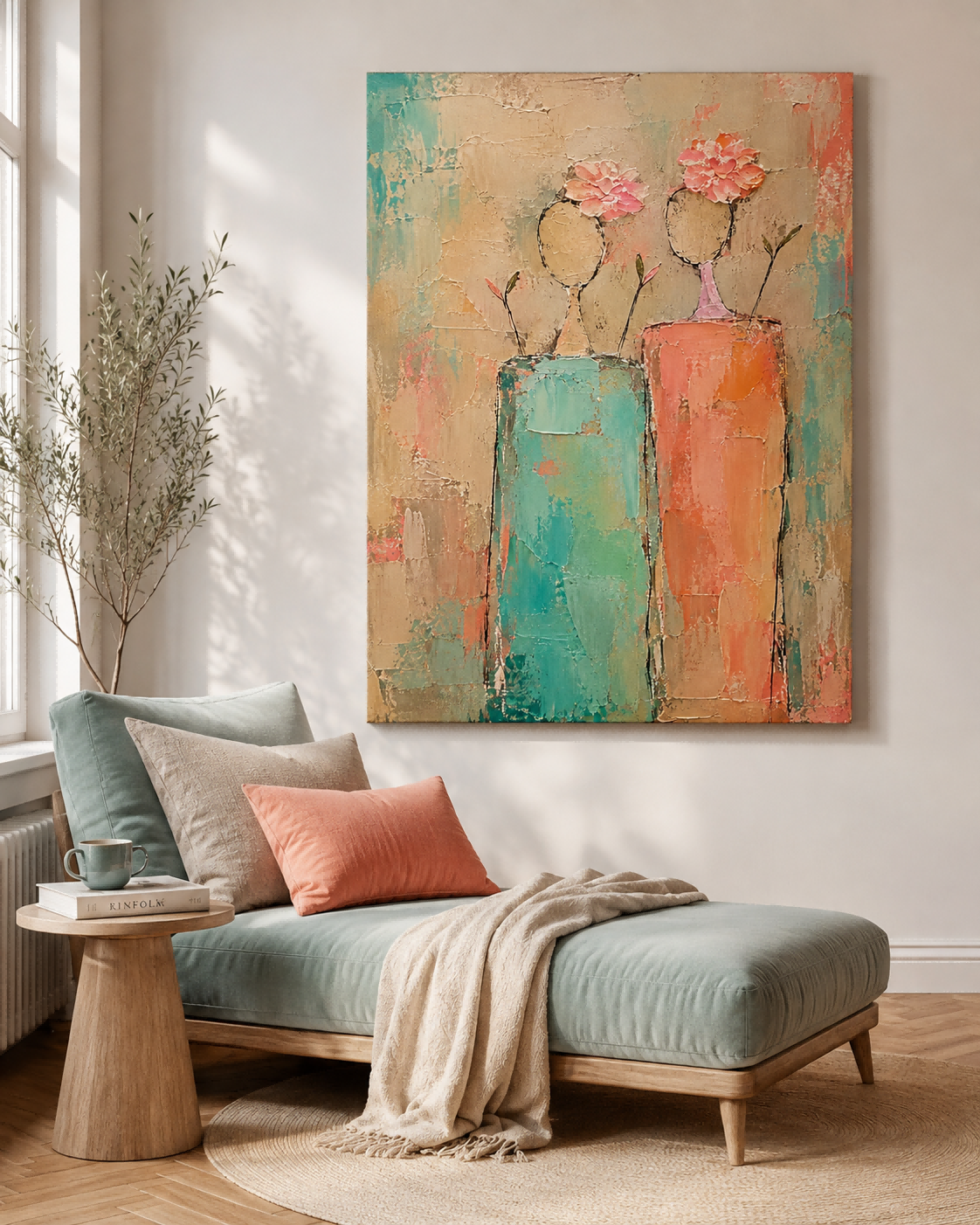 Abstract Floral Women Canvas Painting Hand-Painted Modern Art With Impasto Texture Modern Impasto Oil Painting Abstract Ladies With Flowers For Contemporary Home Decor