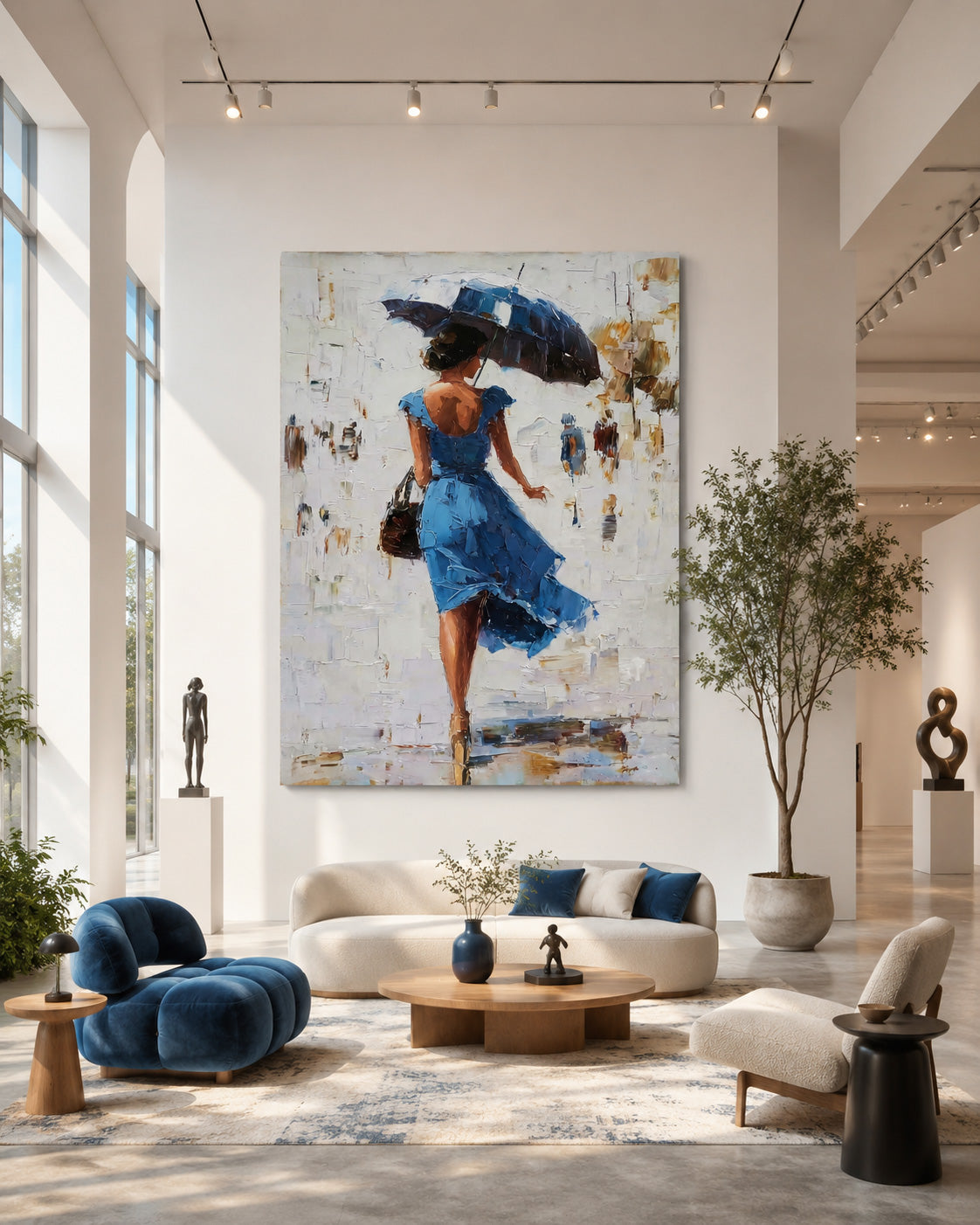 Rainy Day Street Scene Oil Painting Original Lady Art For Bedroom And Lounge