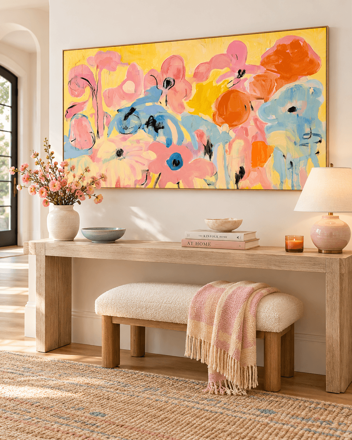 Scandinavian Style Abstract Flower Art With Macaron Color Palette