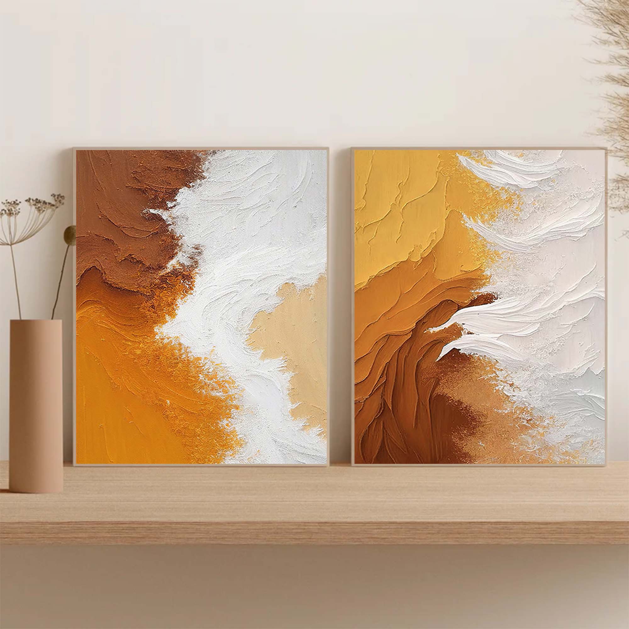 Set of 2 Large Abstract Oil Painting Modern Wall Art Original Texture Oil Painting Living Room Decor