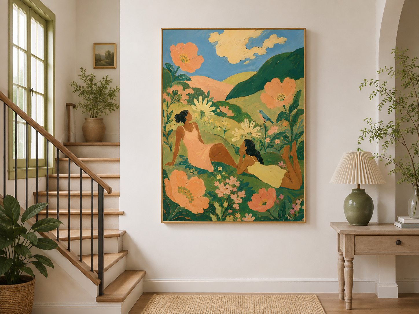 Women In Giant Flower Field Hand-Painted Canvas Art