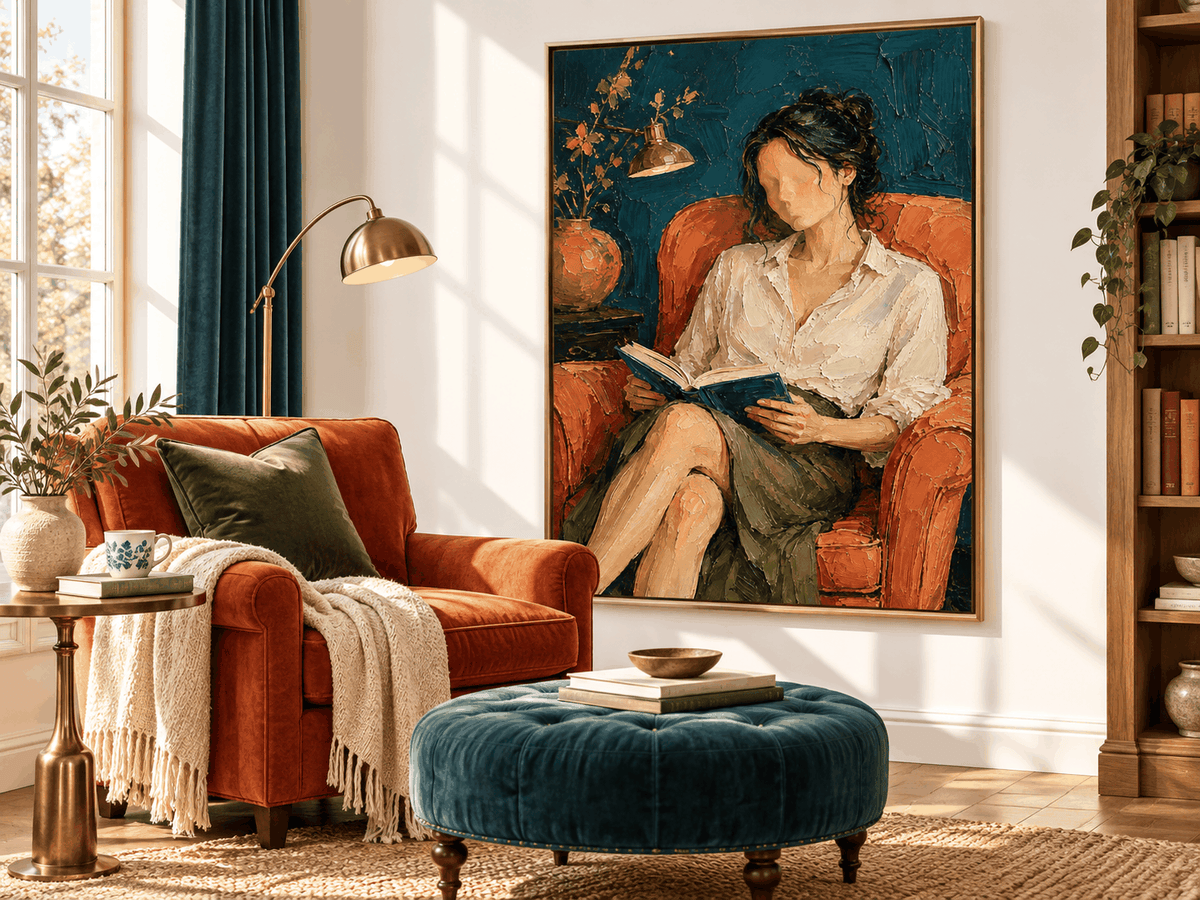 Modern Impressionist Textured Art Abstract Figure Painting Warm Tones