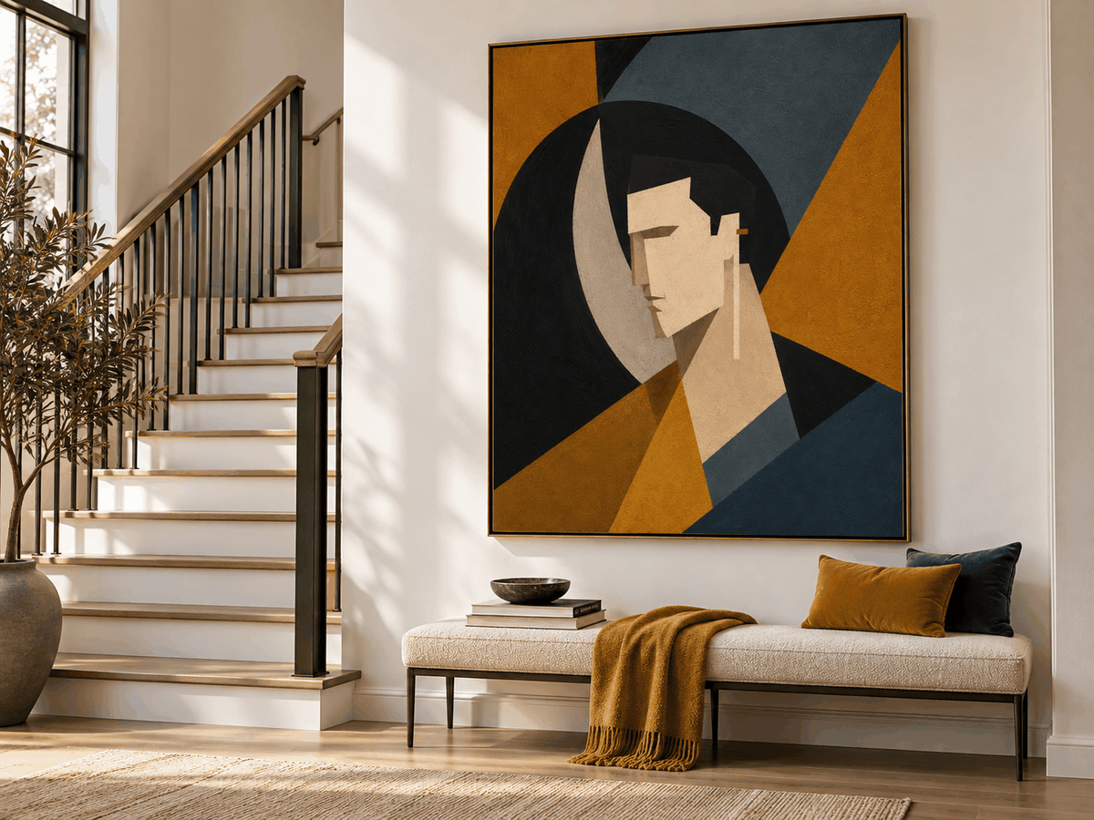Modern Cubist Inspired Minimalist Art With Deep Emotional Tone And Textured Finish