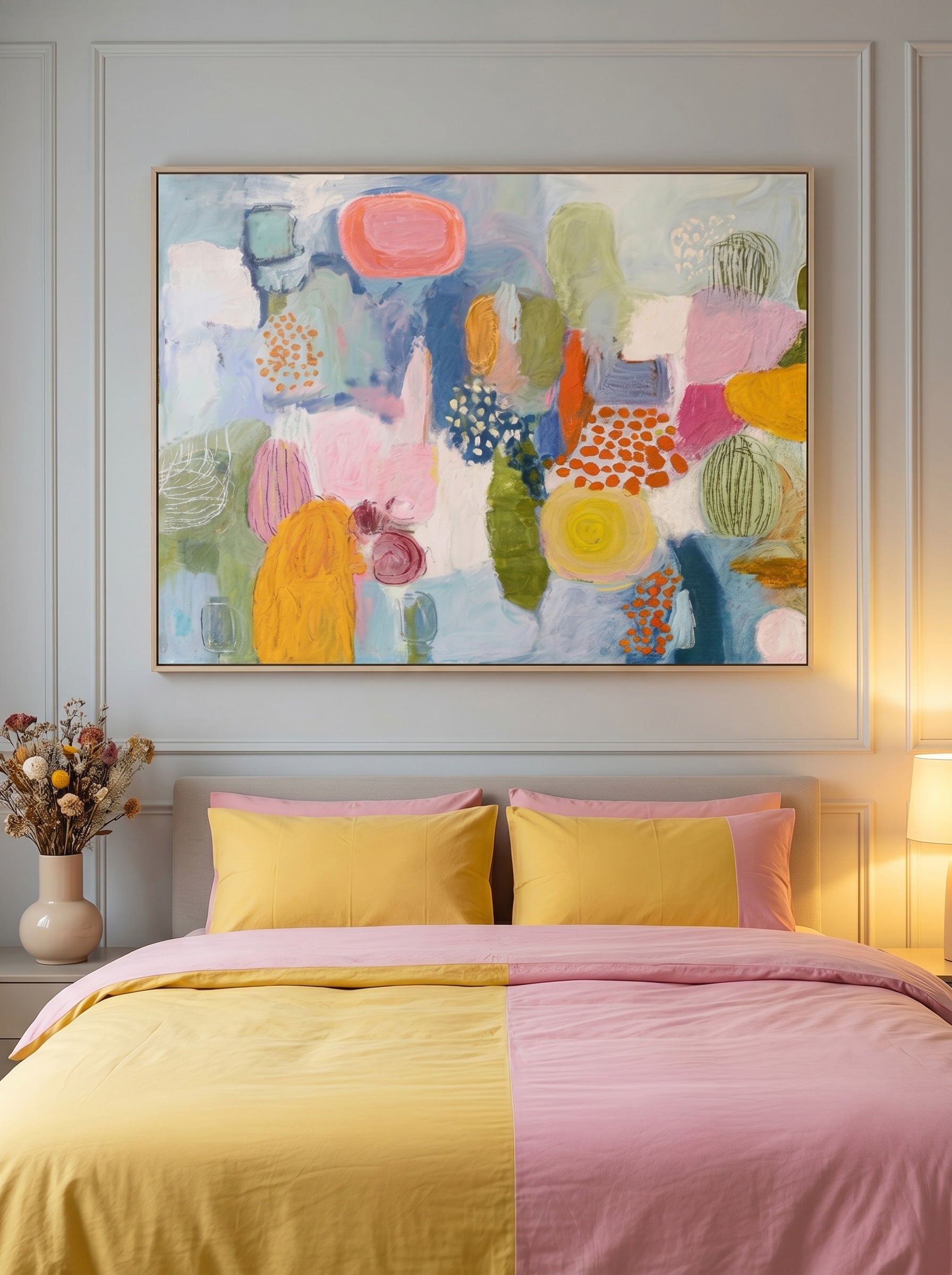 Colorful Abstract Painting With Graffiti Style For Modern Living Room Decor