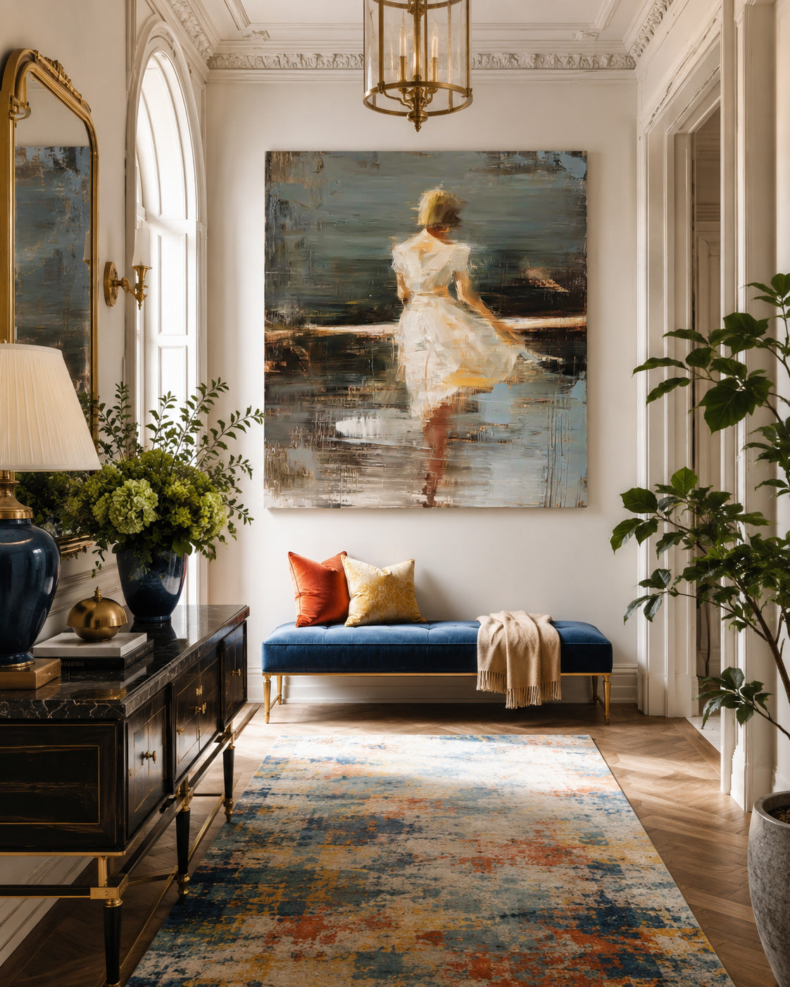 Vintage Abstract Figure Painting With Expressive Texture For Modern Living Room Decor