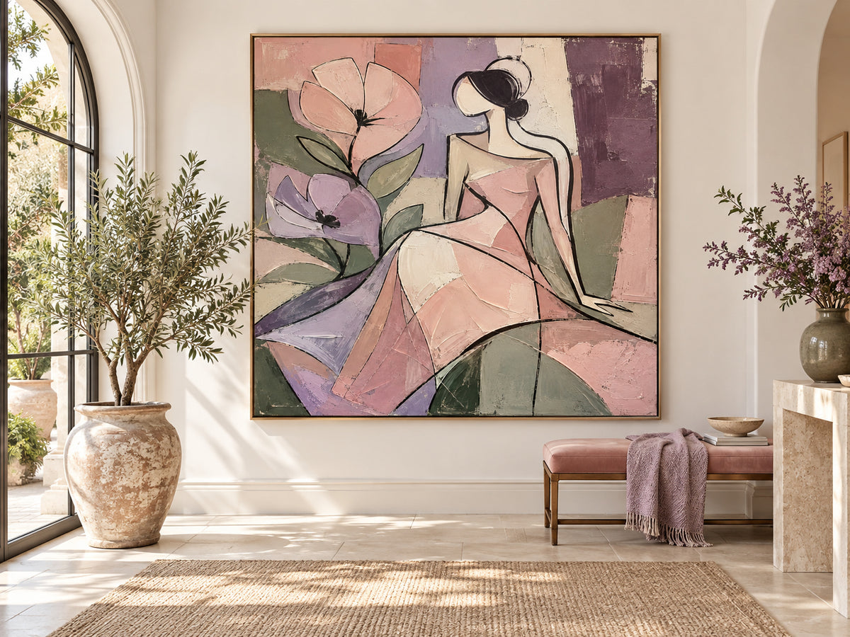 Cubist Style Hand-Painted Art With Romantic Minimalist Aesthetic
