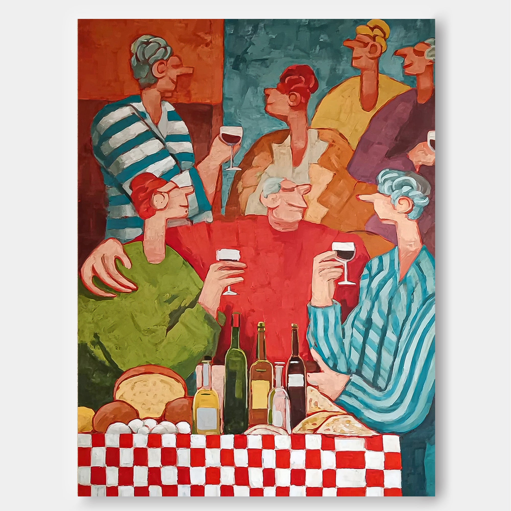 Vibrant People Painting Of Festive Dinner Party For Dining Room Wall Decor