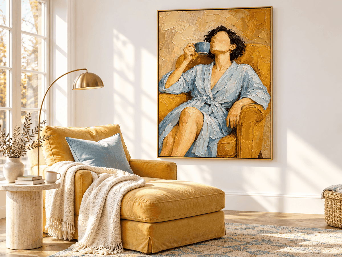 Impressionist Textured Abstract Painting With Warm Vintage Vibes For Bedroom Or Cafe Decor