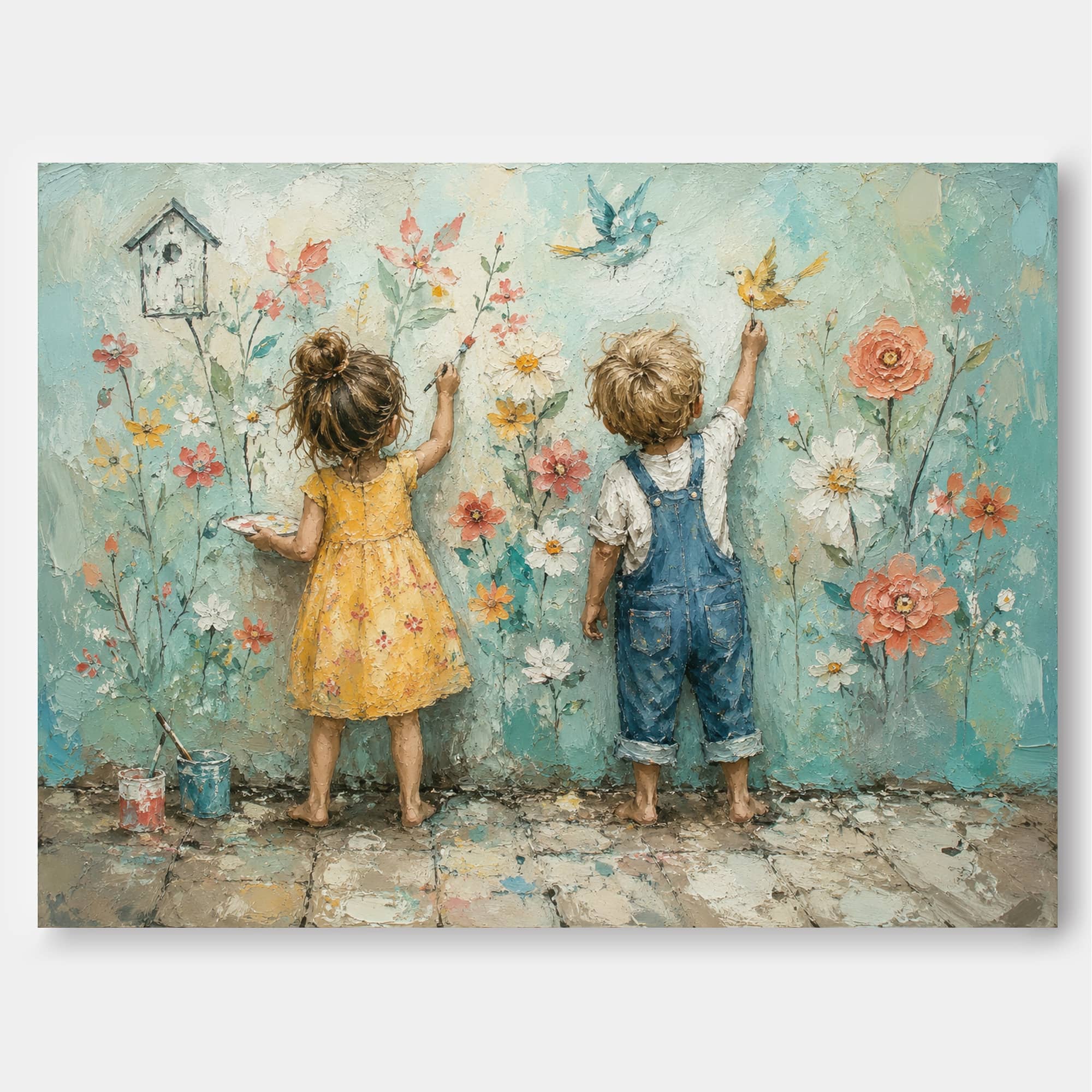 Heartwarming Original Oil Painting Of Children Creating Memories