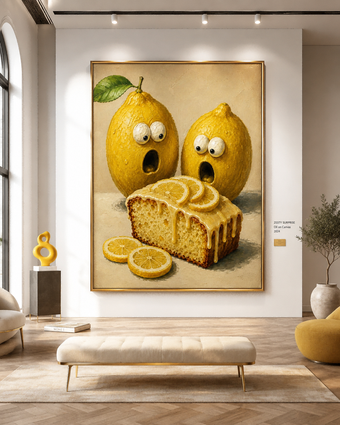 Unique Surreal Lemon Painting Original Food Art Gift Square Canvas Print For Housewarming Present