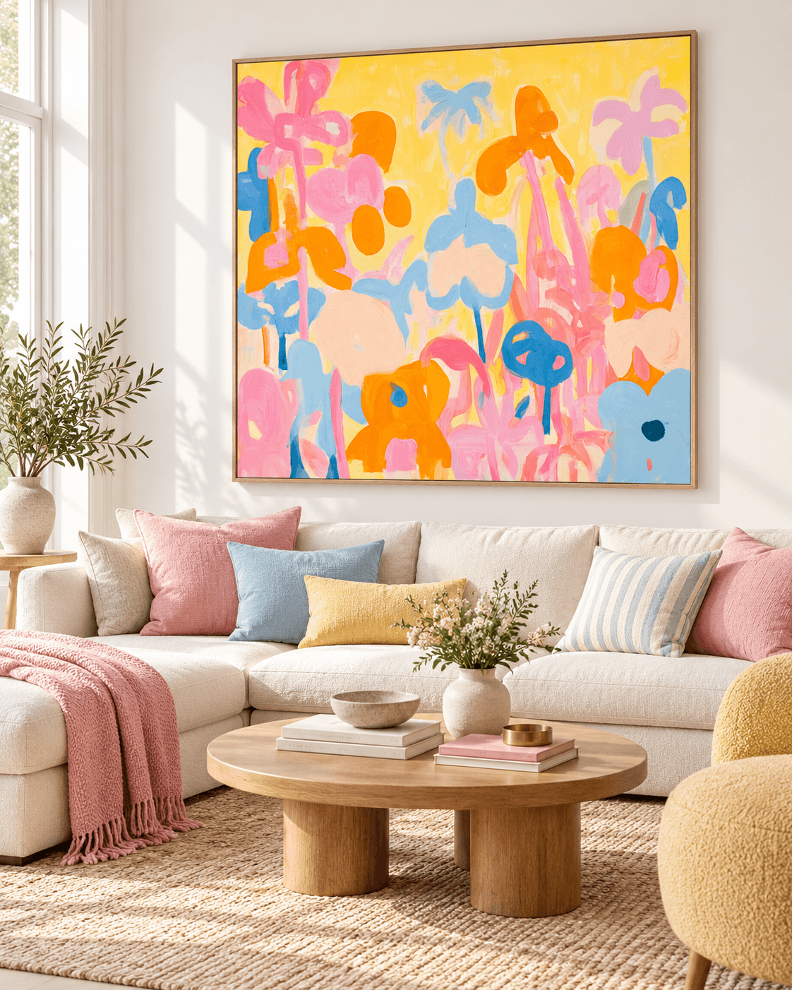 Cheerful Abstract Art In Macaron Palette For Contemporary Interior Design