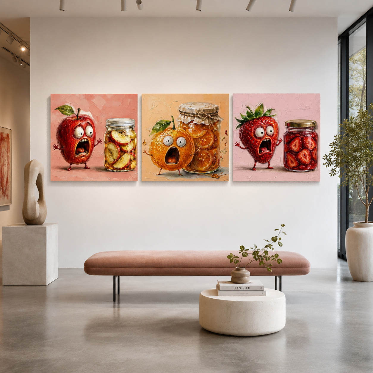 3P Square Original Unique Funny Fruit Art Triptych Perfect Gift For Food Lovers And Chefs