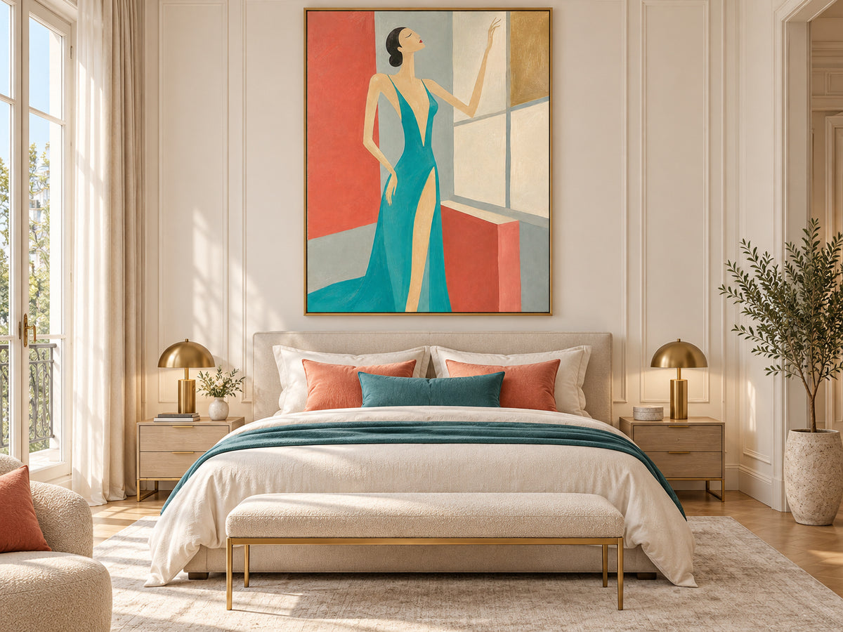 Elegant Woman In Blue Gown Modern Hand-Painted Canvas Art For Fashion Lovers
