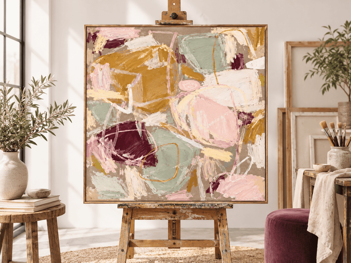 Scandinavian Inspired Textured Abstract Painting For Bedroom Decor