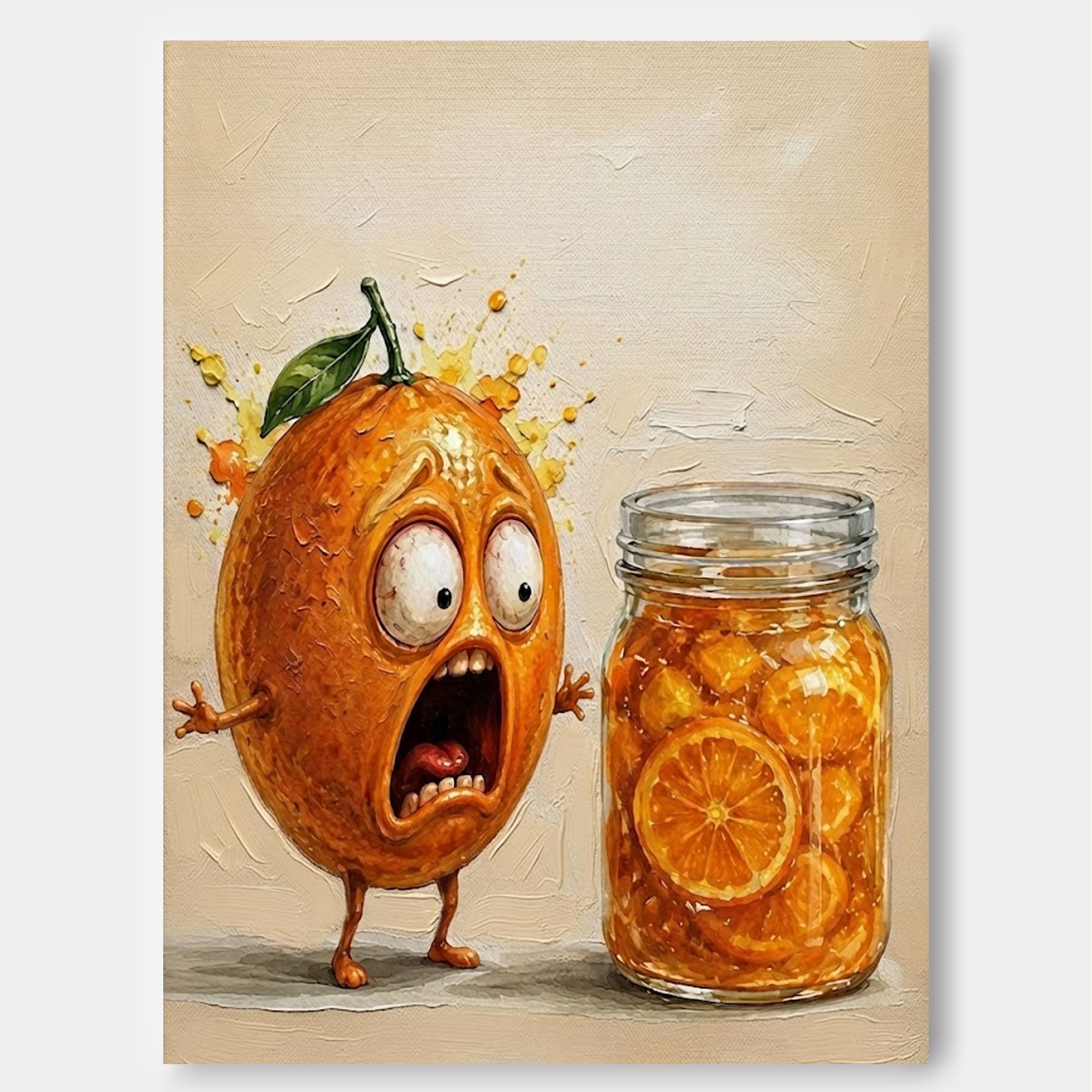 Funny Abstract Orange Painting Pop Art Canvas For Kitchen Wall Decor