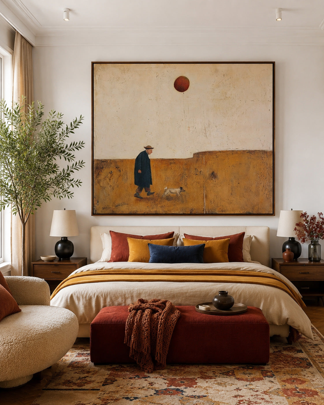 Solitary Journey Original Oil Painting Beige And Brown Tones For Living Room
