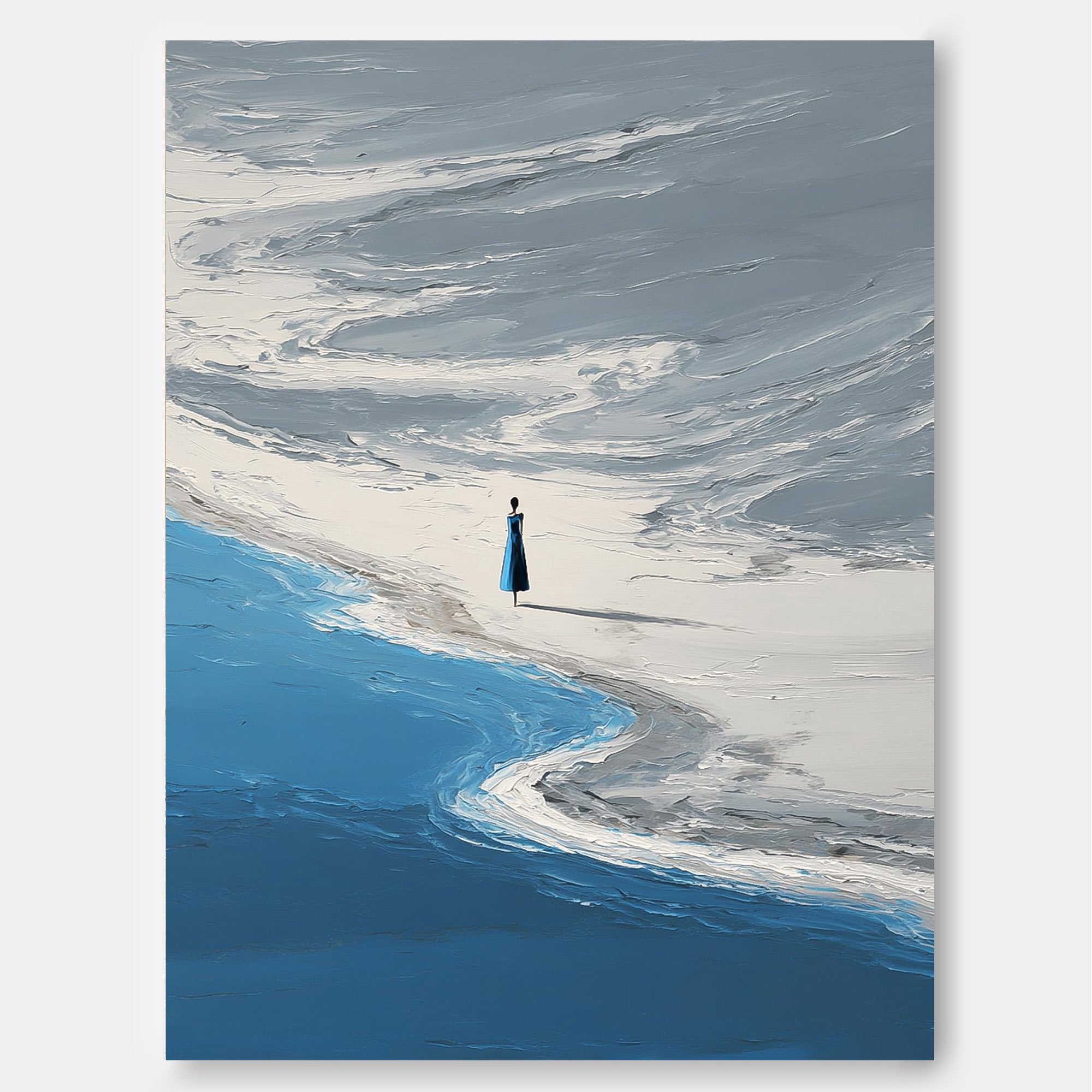 Modern Abstract Seascape Oil Painting With Figure For Living Room Decor