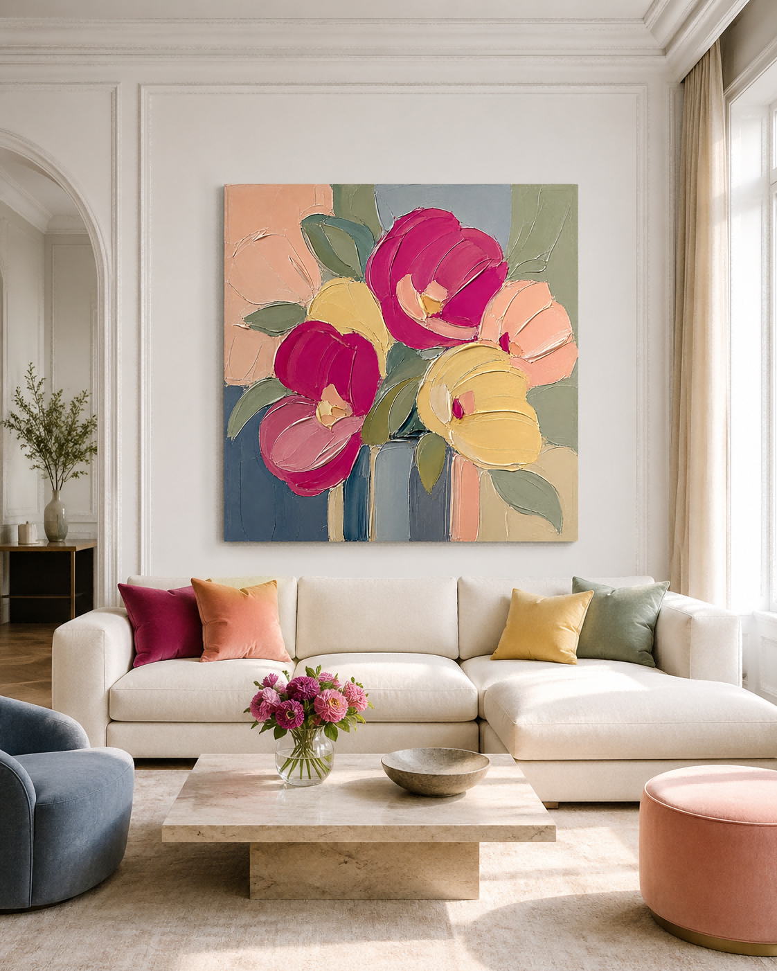 Modern Impasto Floral Painting With Bold Colors And Textured Brushwork For Art Collectors