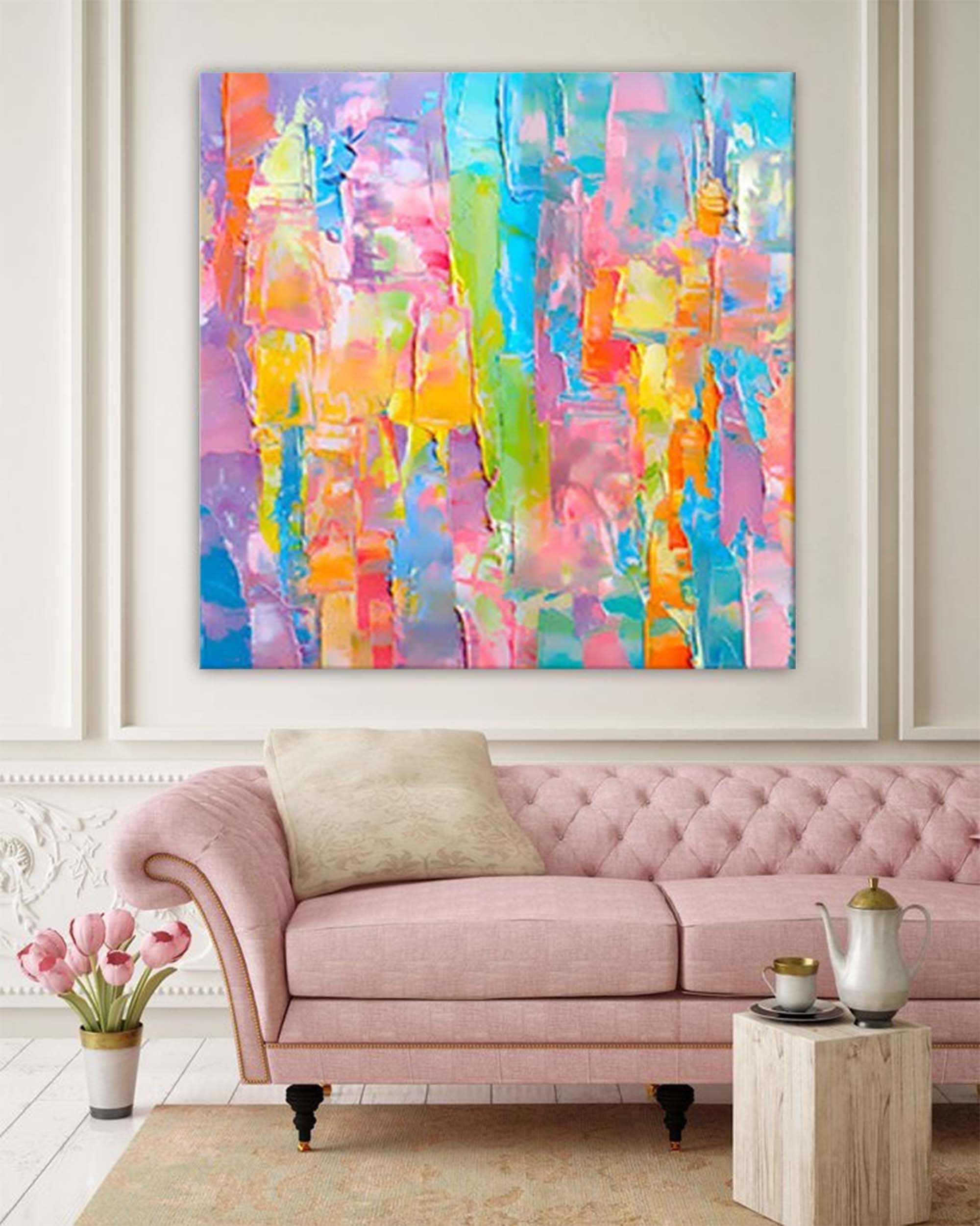 Abstract Colorful Oil Painting On Canvas Original Texture Acrylic Painting Wall Art Modern Living Room Decor
