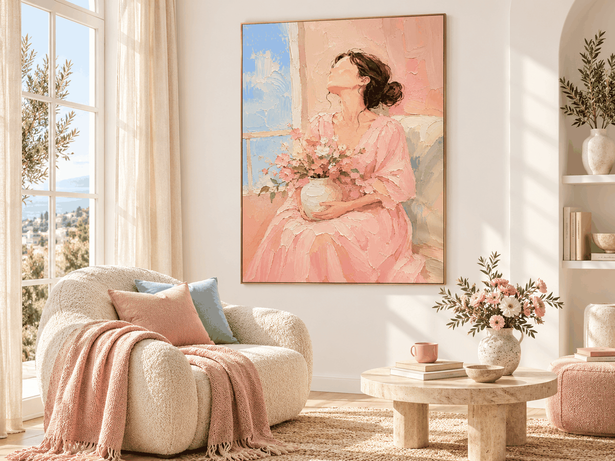 Modern Impressionist Textured Art Abstract Floral Portrait In Warm Pastels