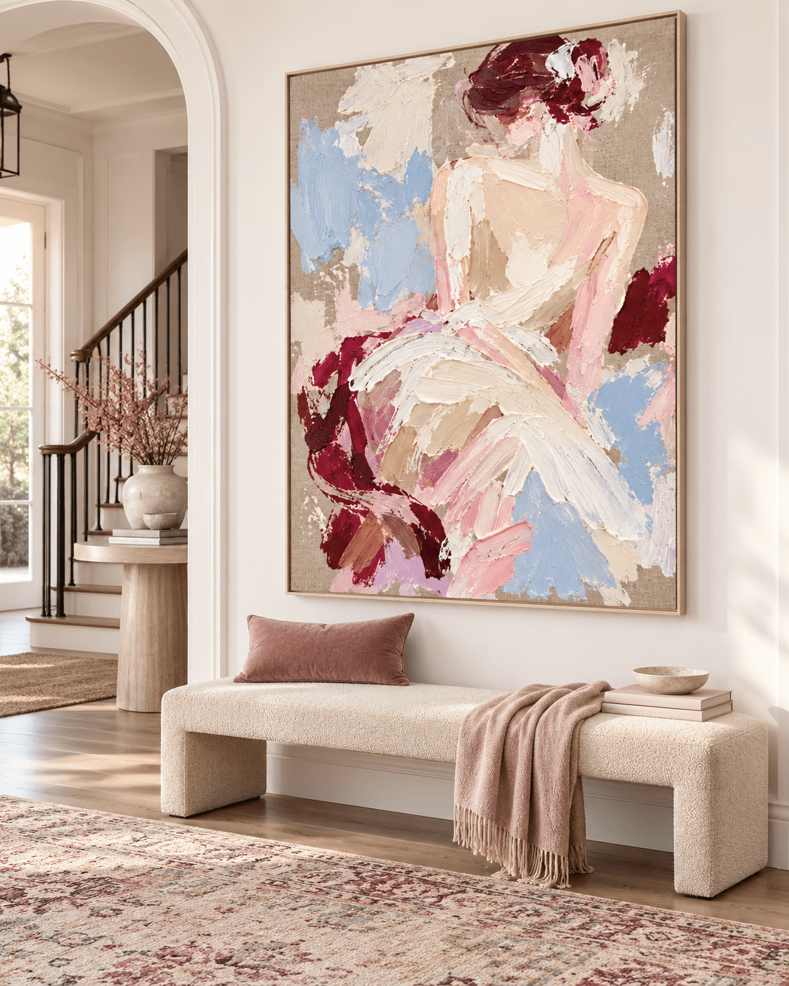 Abstract Ballet Dancer Oil Painting Hand-Painted Canvas Art With Pink And Blue Tones