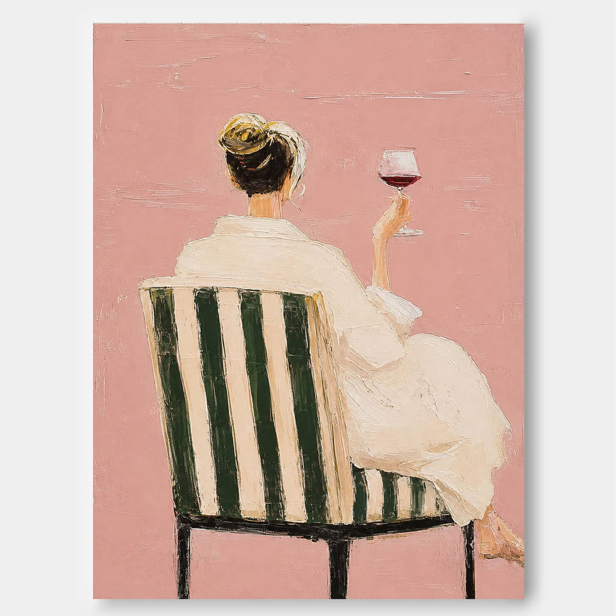 Modern Impressionist Canvas Painting Textured Pink And Green Abstract Figure Art For Sale