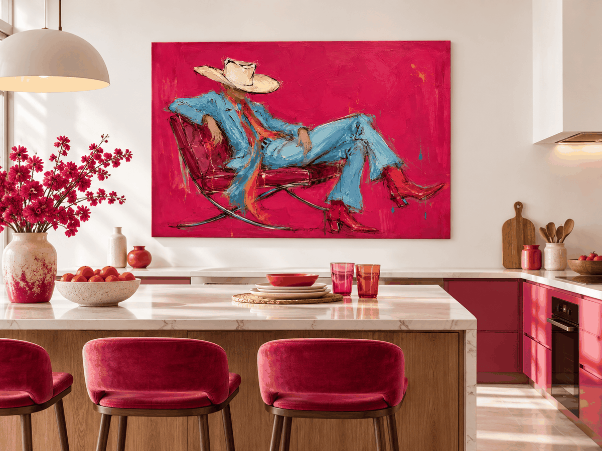 Bold Textured Abstract Figure Painting With Retro Vintage Modern Style