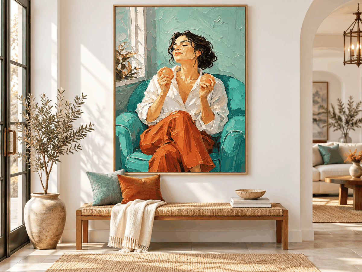 Textured Impressionist Canvas Painting Of Woman In Vintage Style