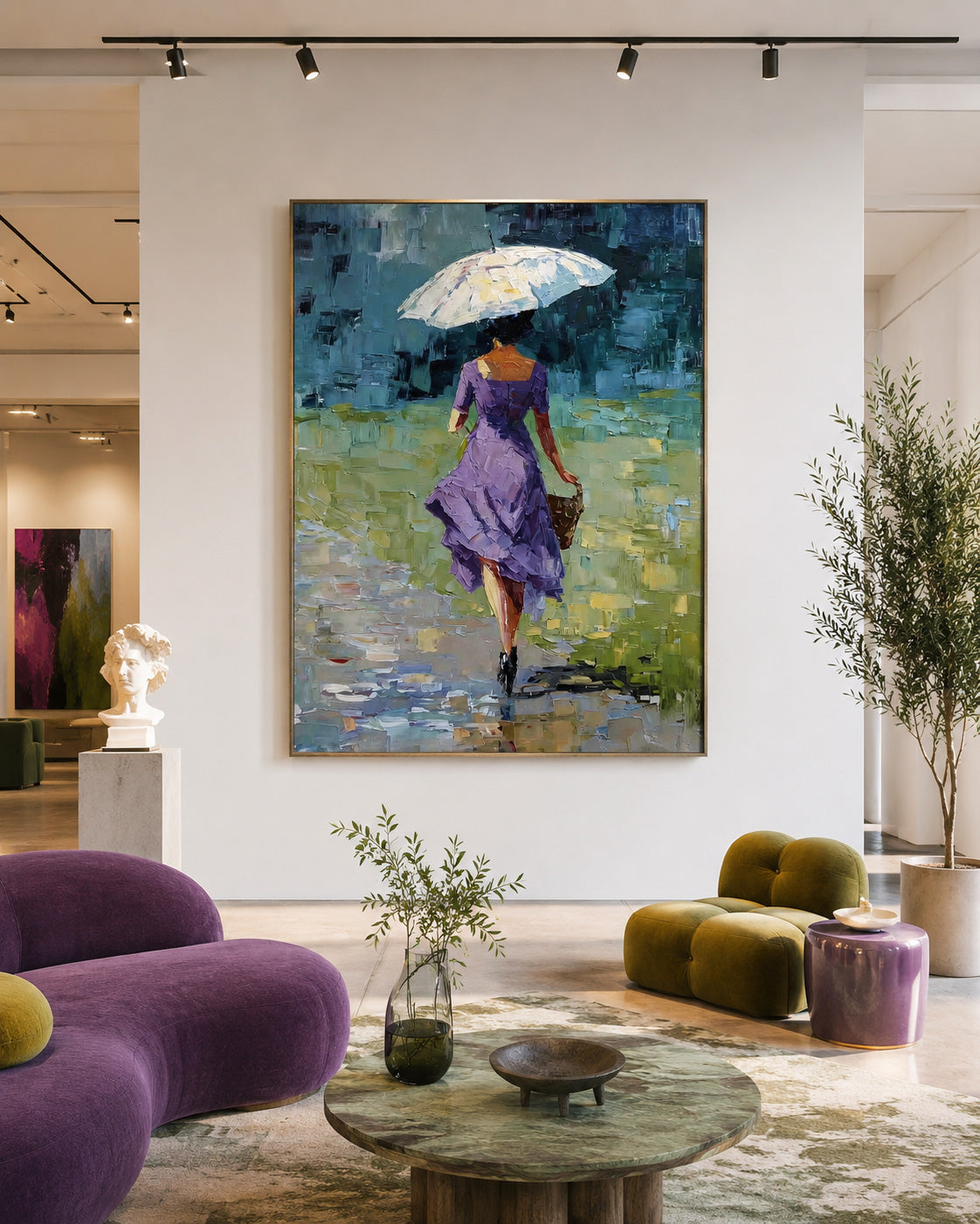Modern Abstract People Art Vertical Canvas With Textured Brushstrokes For Hallway