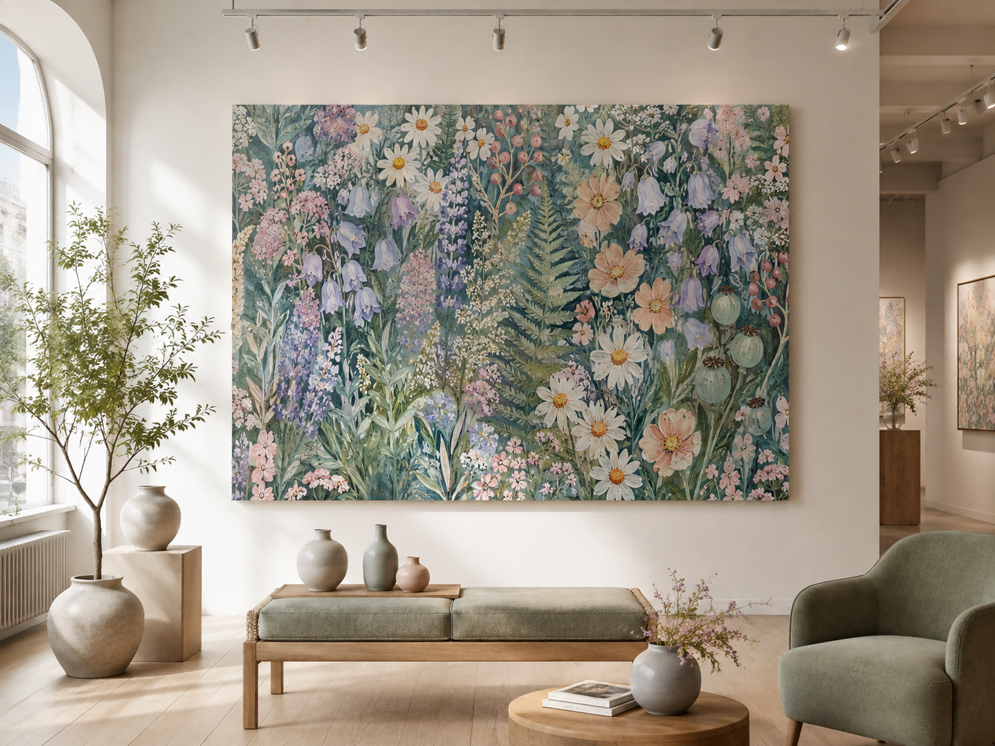 Textured Botanical Illustration Of Wildflowers And Greenery In Vintage Style