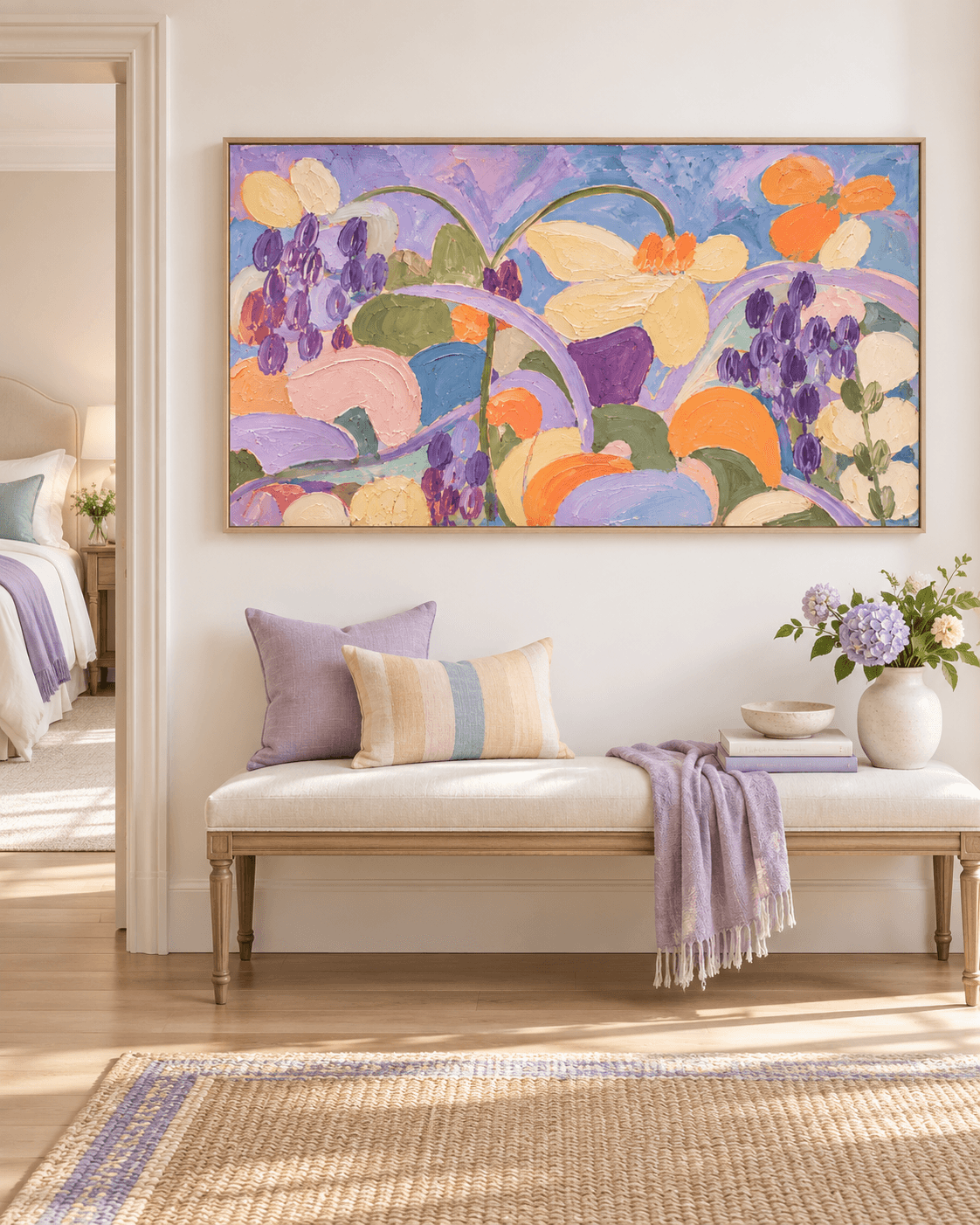Romantic Textured Abstract Art Painting In Scandinavian Style For Bedroom