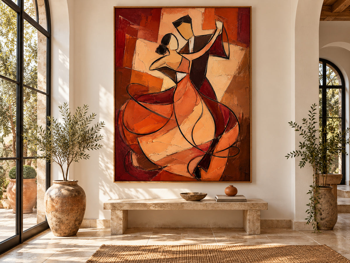 Cubist Style Geometric Abstract Art With Textured Brushwork