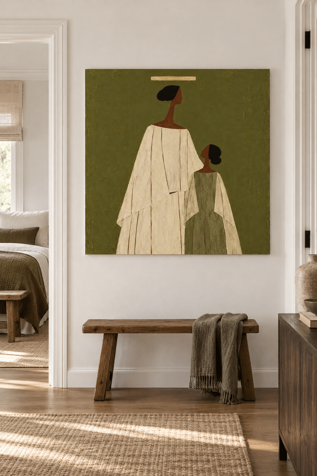 Abstract Geometric Oil Painting With Wabi-Sabi Aesthetic Appeal