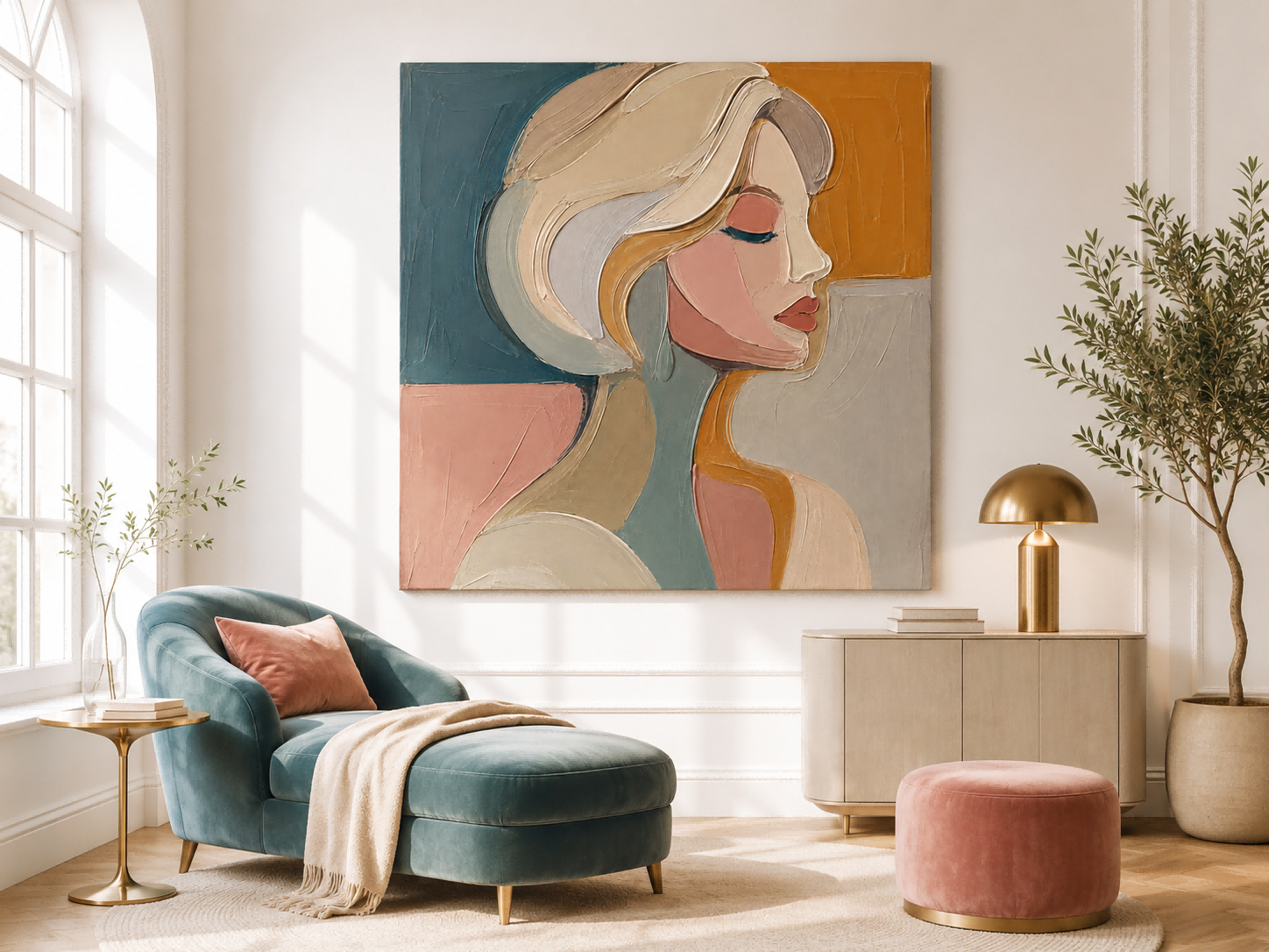 Modern Abstract Female Silhouette Canvas Art With Harmonious Color Blocking For Contemporary Lounge And Bedroom Walls