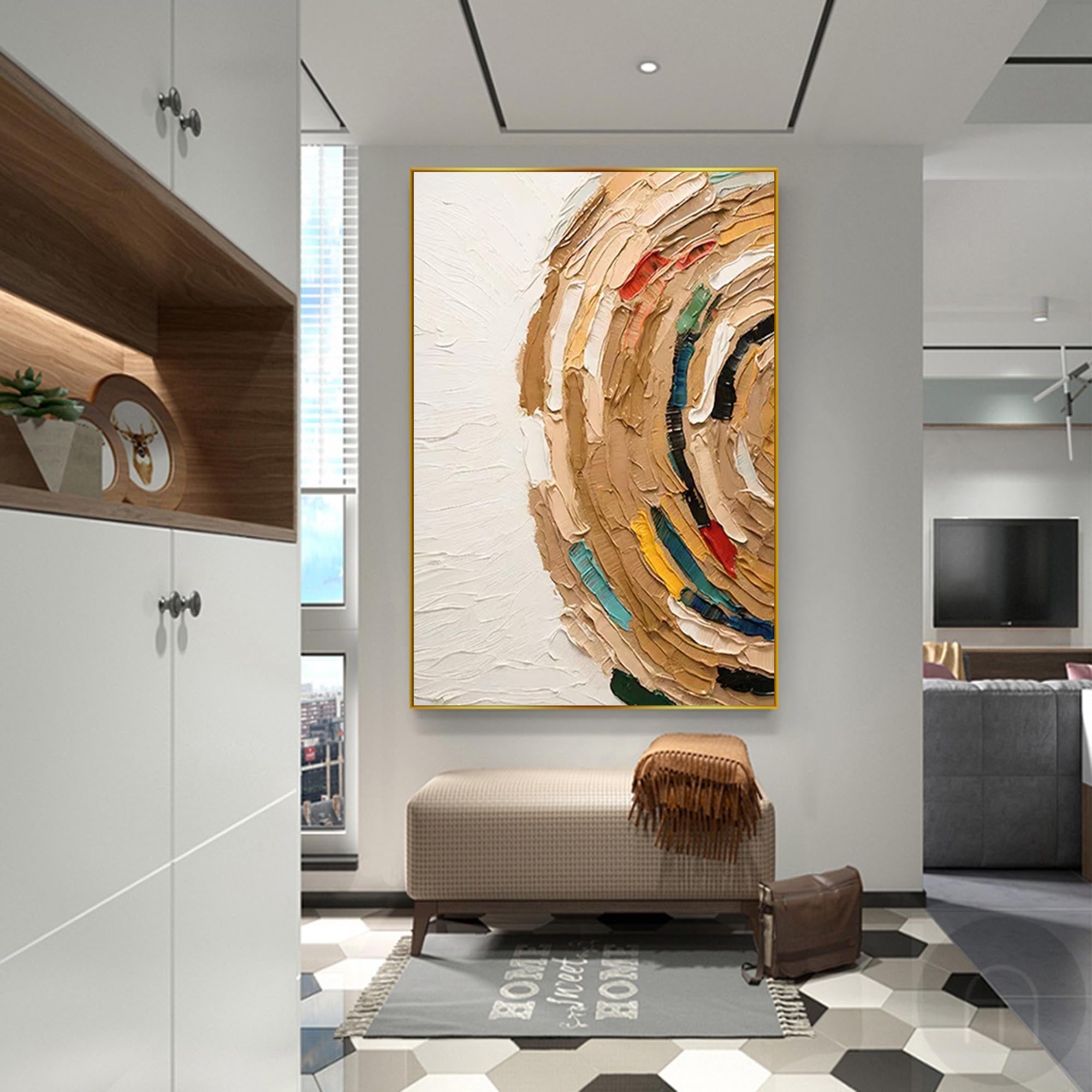 Original Knife Canvas Acrylic Painting Large Abstract Semicircle Wall Art Modern Vibrant Oil Painting Home Decor