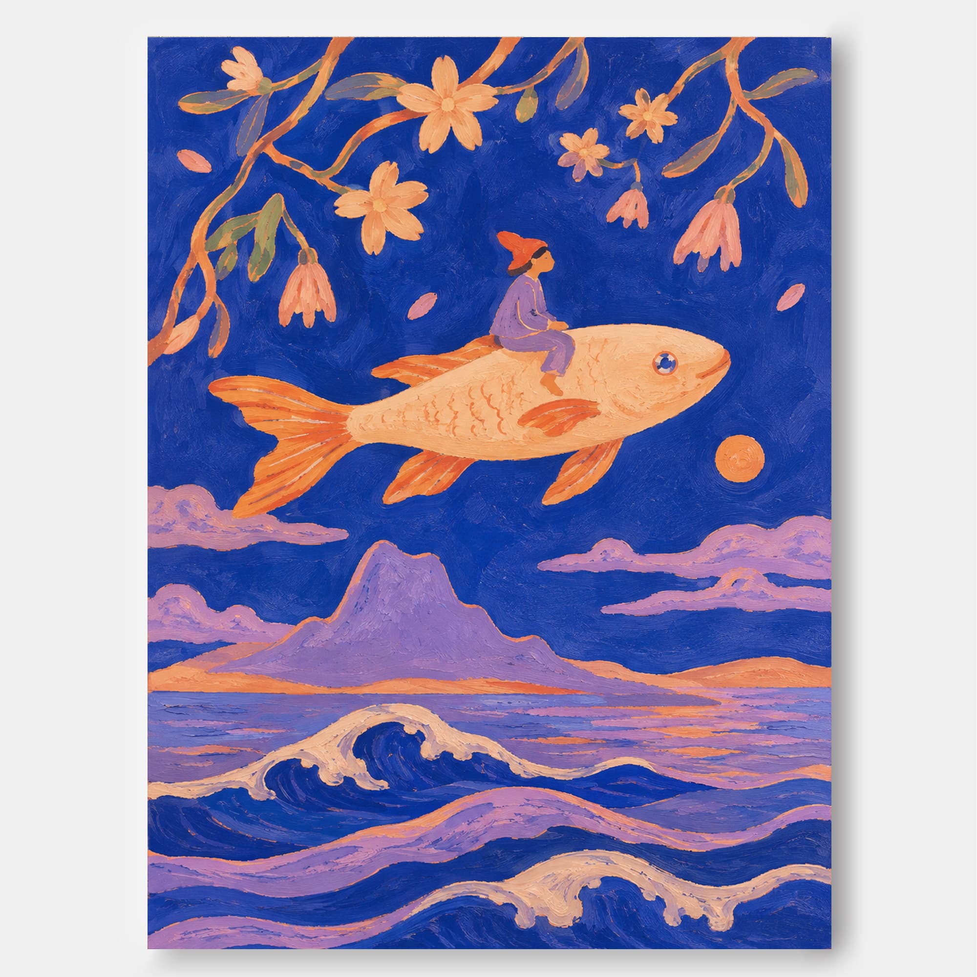 Art Deco Style Canvas Painting With Surreal Ocean Theme