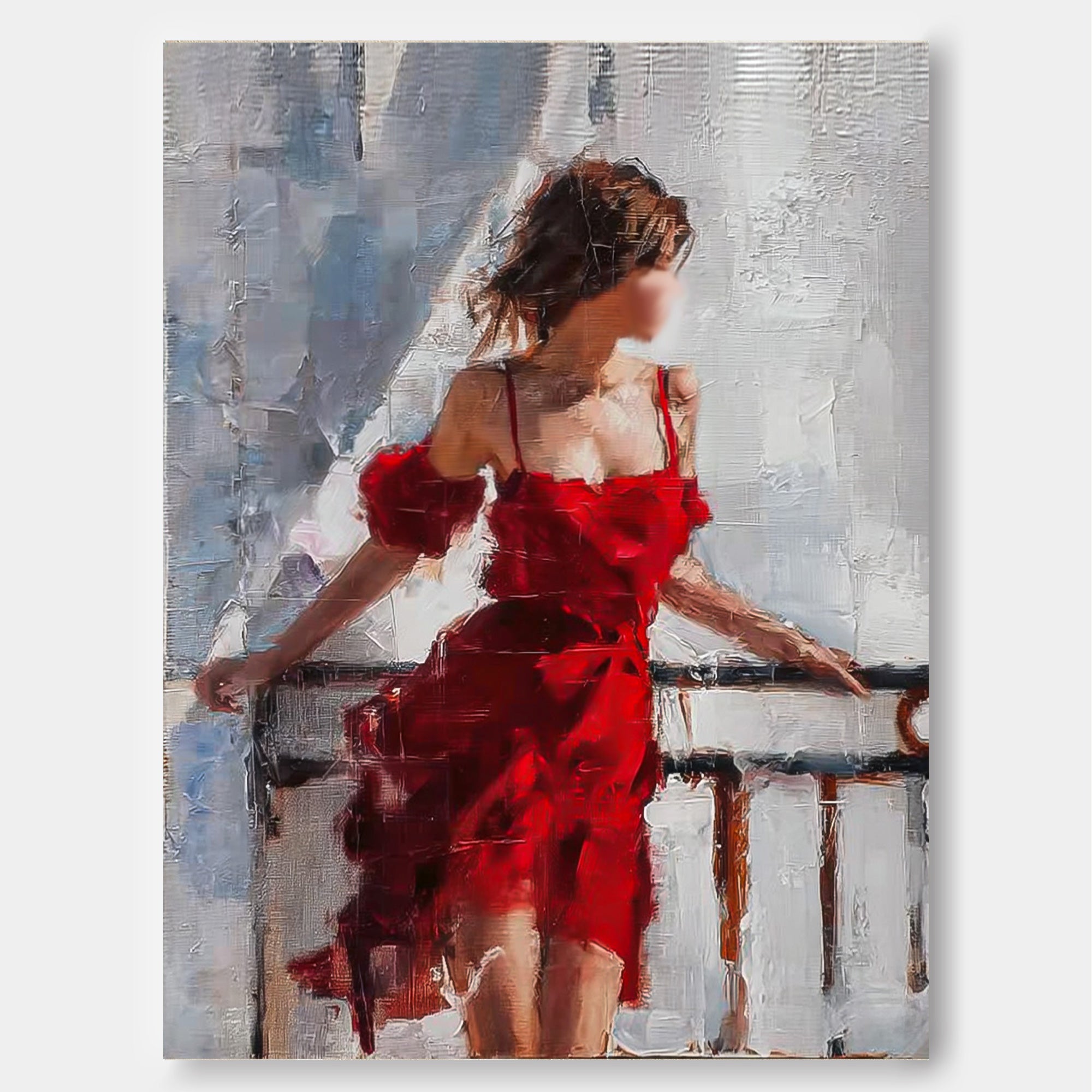 Modern Red Dress Woman Painting Abstract Faceless Figure Art For Living Room Decor