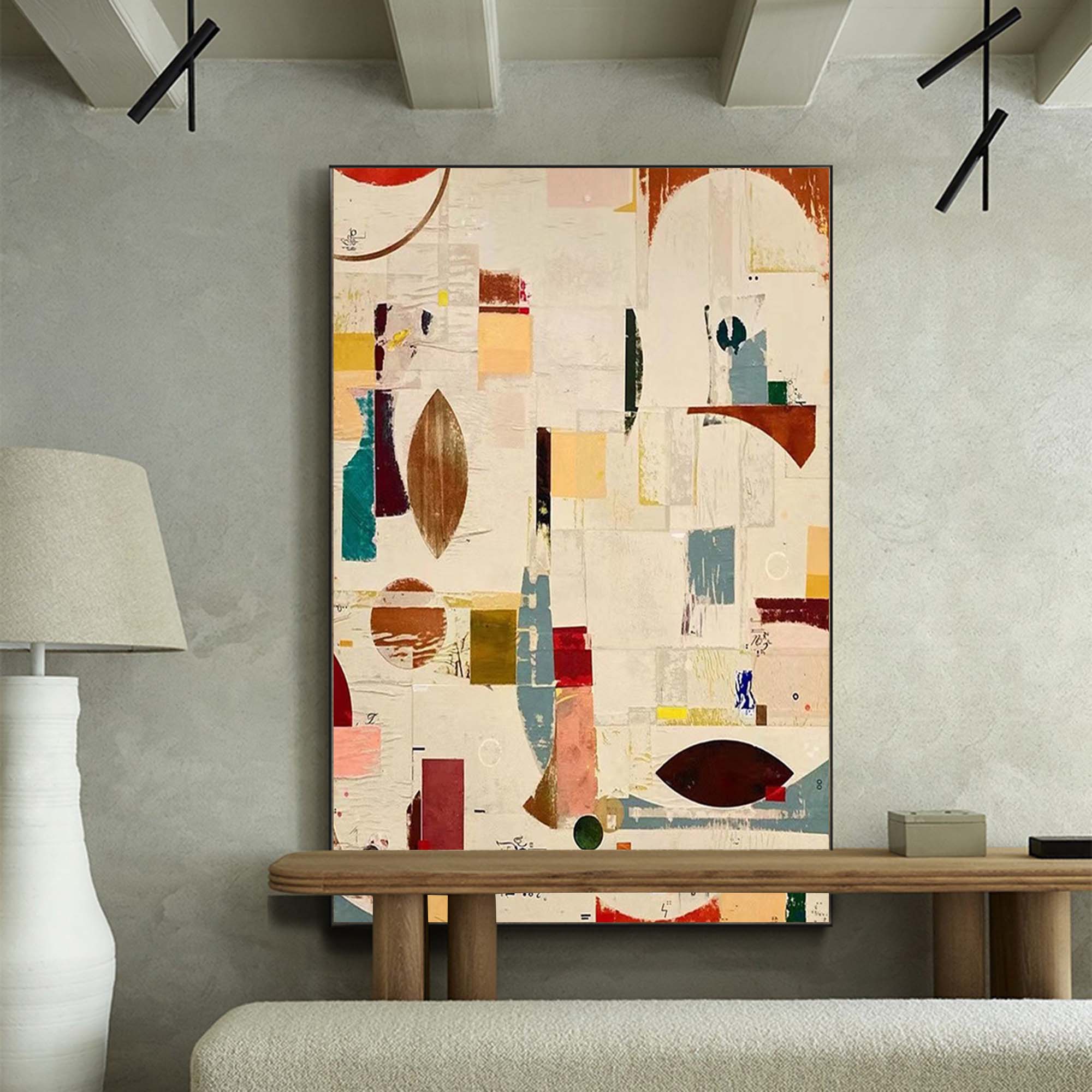 Mid Century Modern Minimalist Painting on Canvas Colorful Geometric Painting Organic Shape Art Custom Canvas Wall Art Living Room Painting
