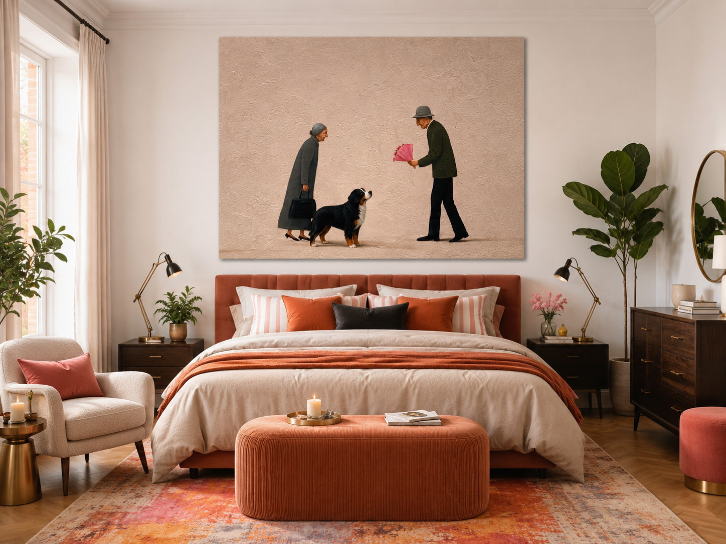 Romantic Anniversary Gift Artwork Senior Couple And Pet Original Oil Painting